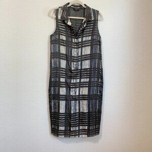 Vera Wang 100% Silk Gray Plaid Midi Dress